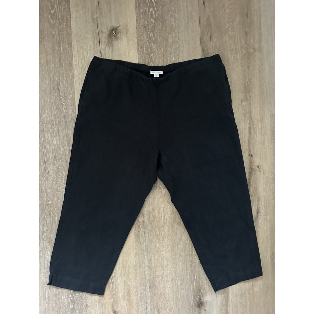 Love Linen Womens Medium Black Linen Crop Pants Pull On Wide Leg Capri Casual